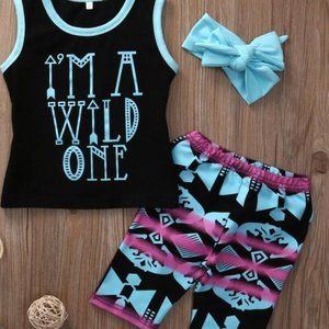New Baby Girls Bermuda short set "I'm a wild one"